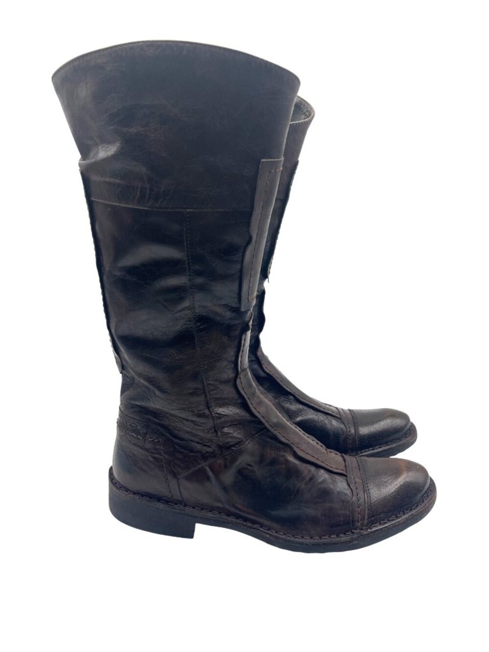 Boemos Women's Dark Brown Leather Knee-High Riding Boots With Zipper Size 7.5